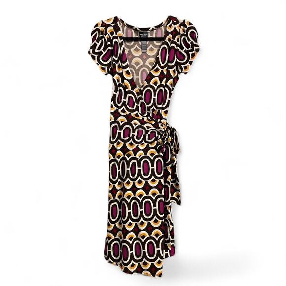 Bisou Bisou 90s Retro Geo-print True Wrap Dress size 6 - Picture 2 of 10